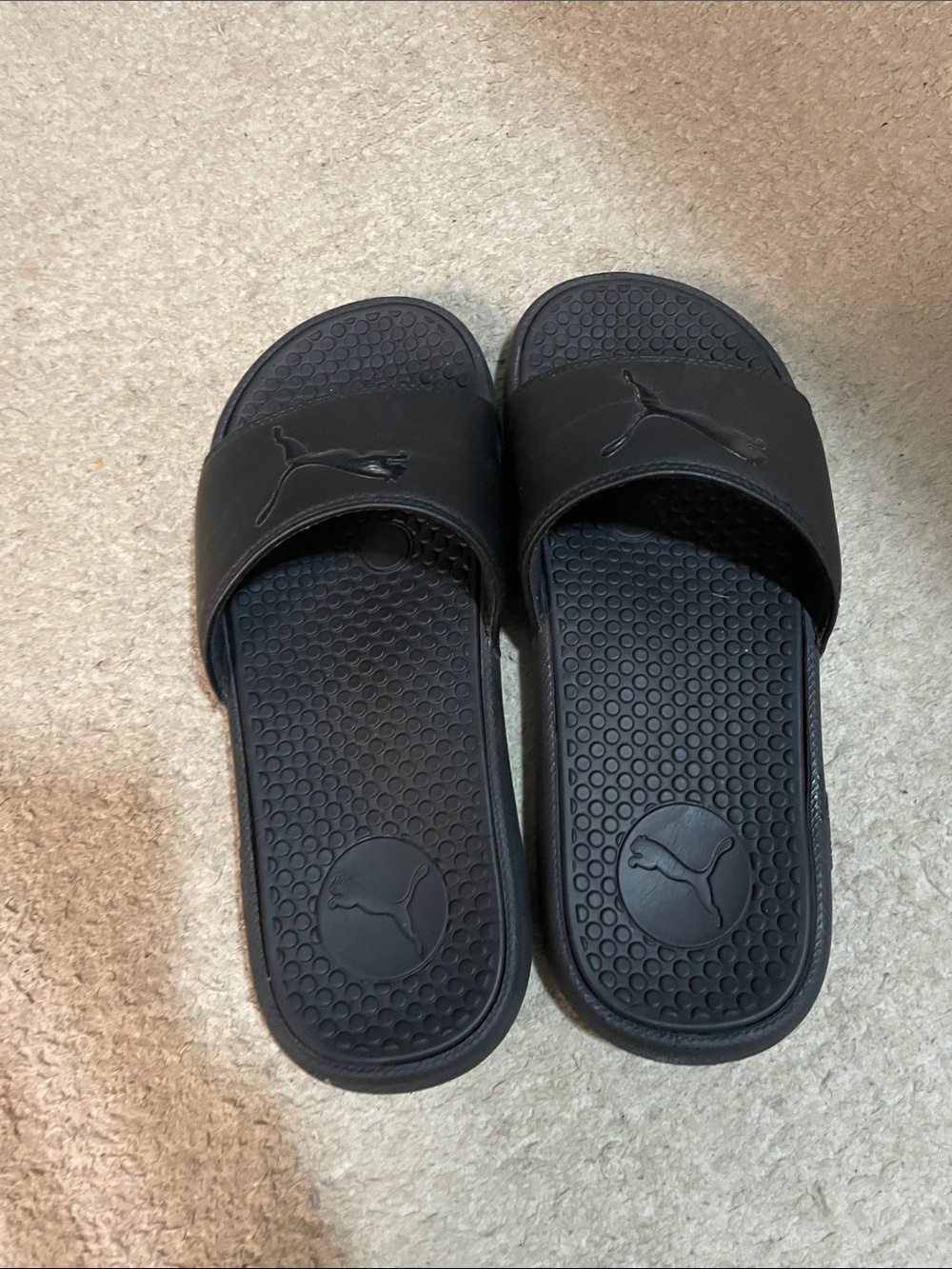 Puma Black Slide Sandals with Embossed Cat Logo